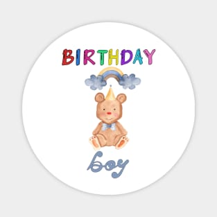 Birthday Boy Cute Teddy Bear and Rainbow Watercolor Art Magnet